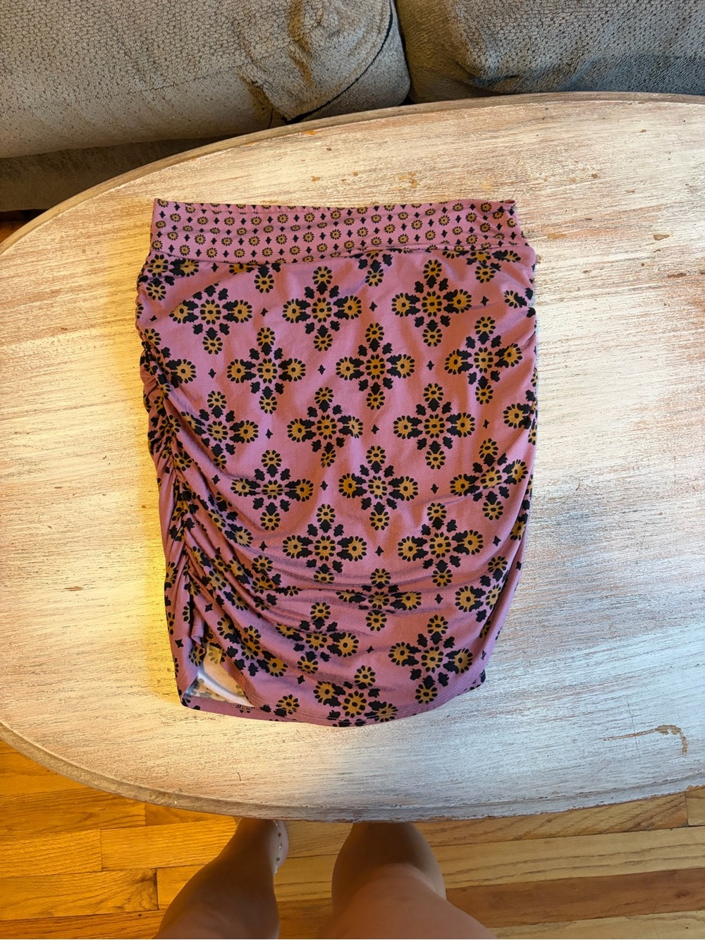 Free People Purple Floral Ruched Bodycon Skirt